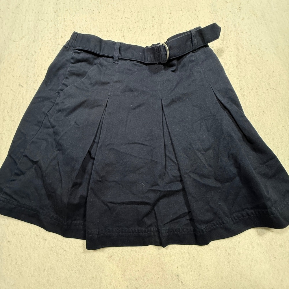 Chaps Navy Blue Pleated Skort School Uniform D-Ring Belt Size 14 Regular